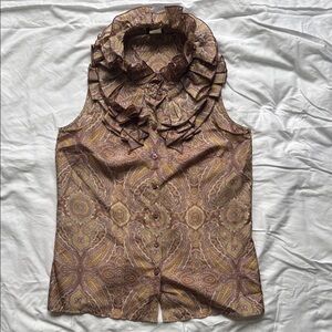 J. Crew Paisley Ruffle Collar Blouse in Brown and Tan